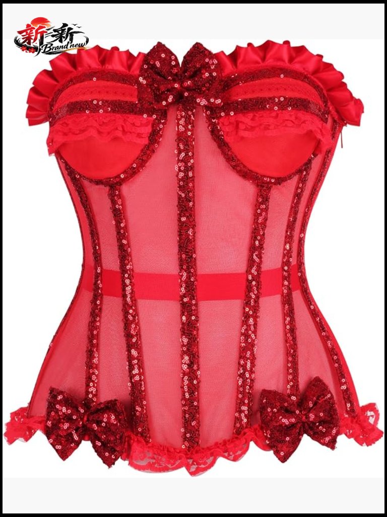 Fully Steel Boned Sequin Underwire Bustier Corset With Lace-Up Back